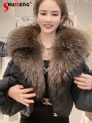 Fashion Black Short White Duck Down Jackets Women's 2024 Autumn New High-end Splicing Fur Collar Long-sleeve Trendy Warm Jacket