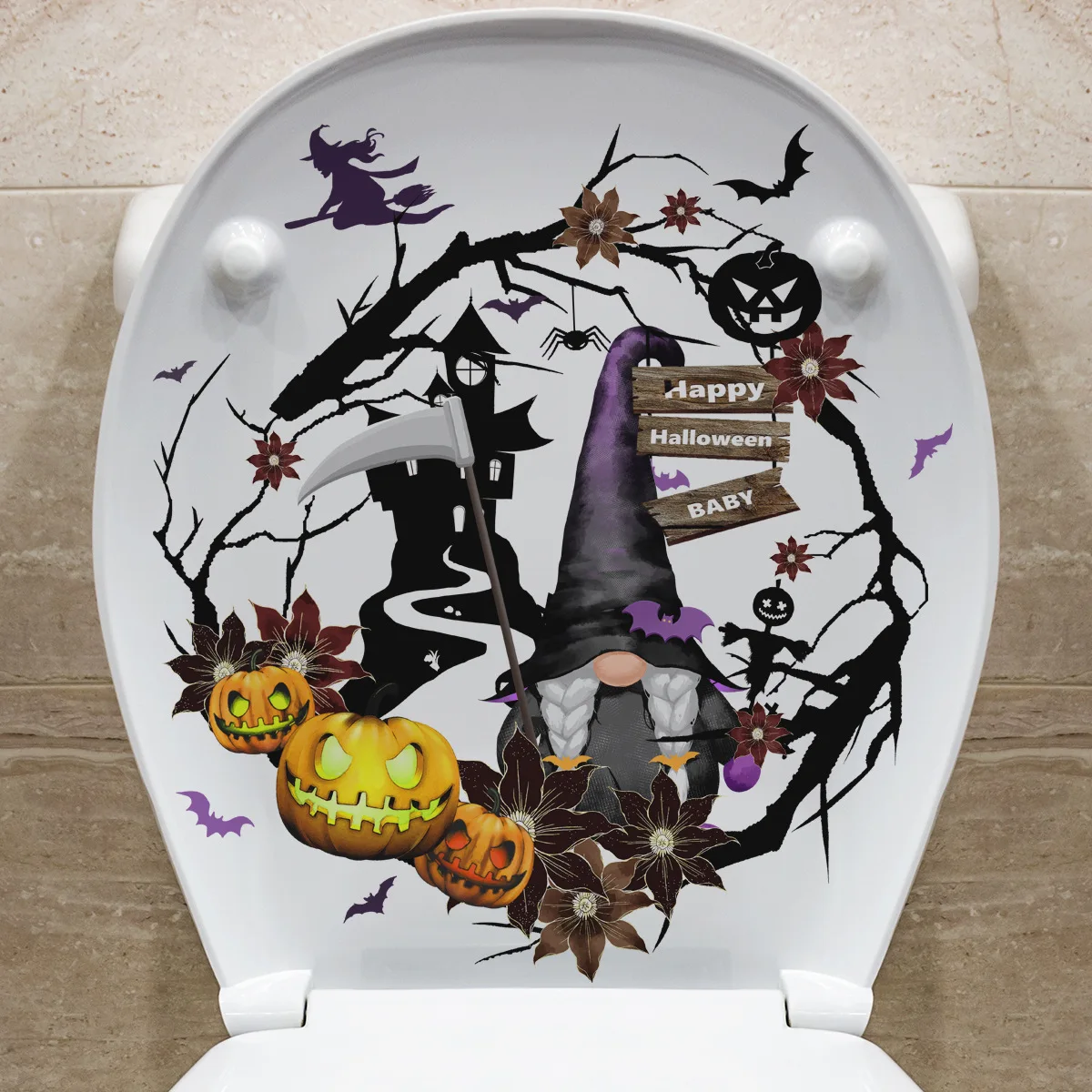 New Halloween Pumpkin Castle Toilet Sticker Bathroom Toilet Print Wall Sticker PVC