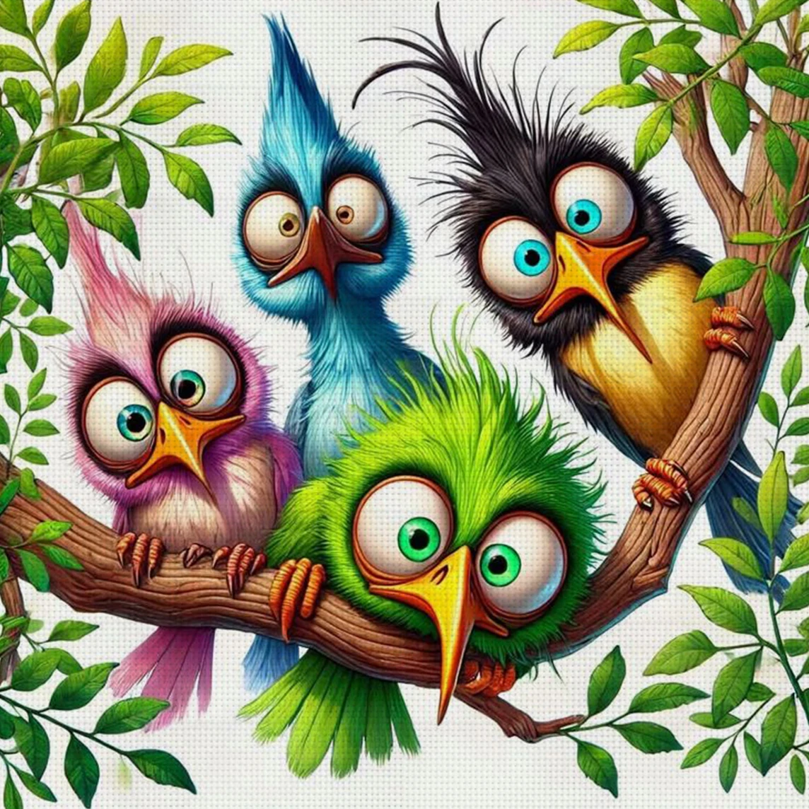 Quirky Feather Group Kreuzstich-Set zum Selbermachen, 11CT-Stickerei, Heimwanddekoration, Geschenk, handgefertigtes Material, rahmenlos, halbfertig, 36 x 36 cm