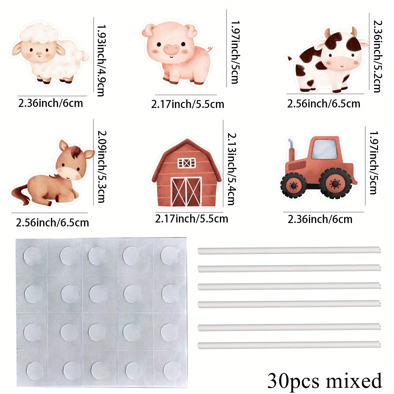 30 stks Gemengde Cartoon Boerderij Dier Cupcake Toppers Leuke Koe/Schapen/Varken Topper voor Landbouwgrond Happy Birthday Party DIY Cupcake Benodigdheden