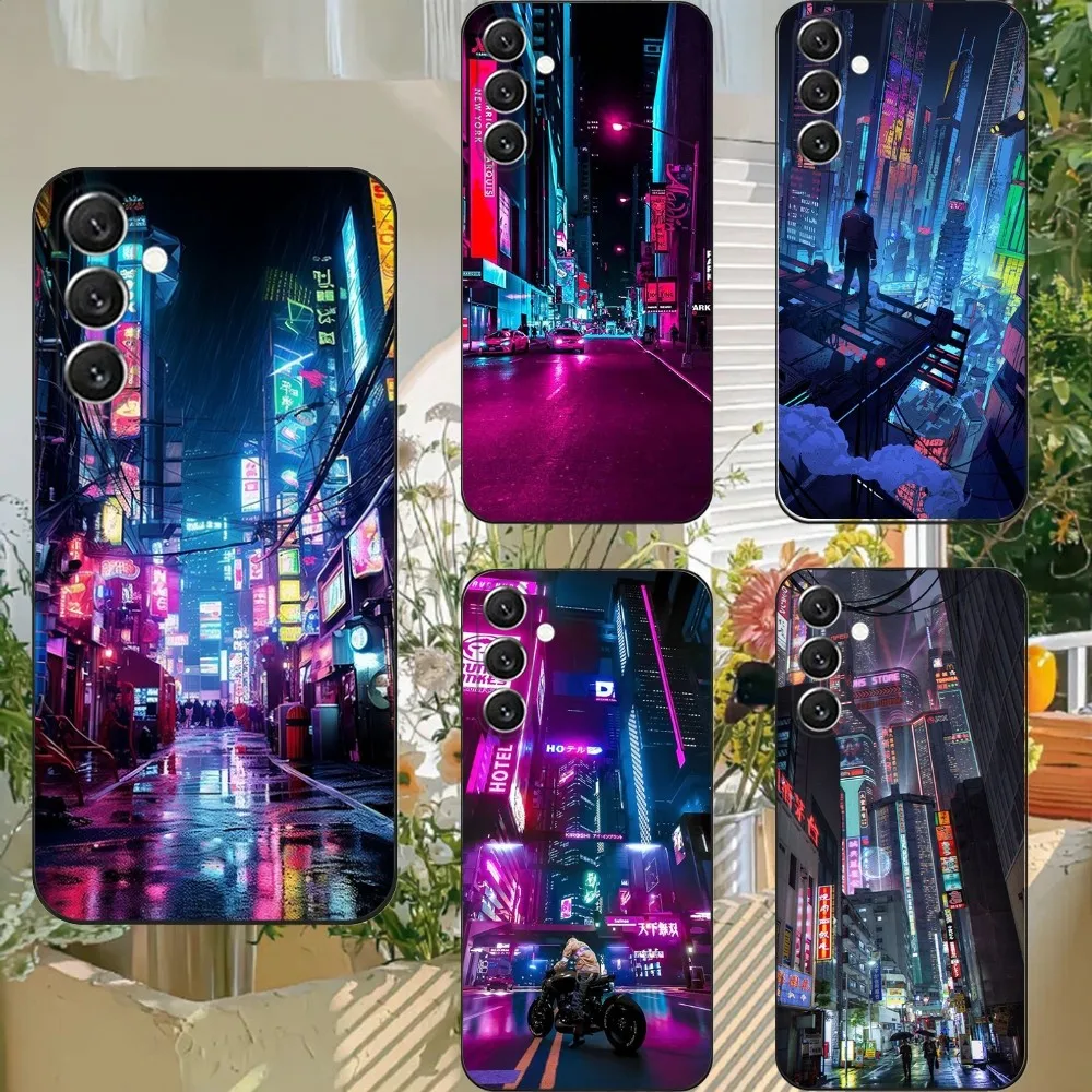 C-Cyberpunk City Night Cool  Phone Case For Samsung S21,S22 Ultra,S20,S30 plus,S22 plus,S23,S30 ultra 5G Silicone Cover