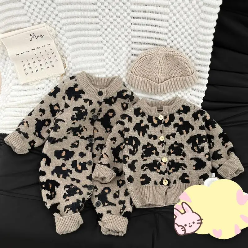 

Autumn Winter Girls Boys Baby Bodysuit&cardigan Sweater Baby Knitwear Warm Cotton Thicken Loungewear Infant Romper Kids Clothes