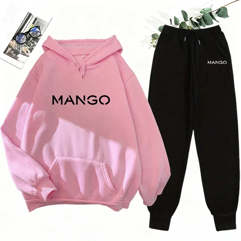 2025 الاتجاه الجديد المرأة البلوز و Sweatpants 2 قطعة مجموعة الحضرية موضة عادية مقنعين رياضية الخريف الشتاء هوديي الركض وتتسابق