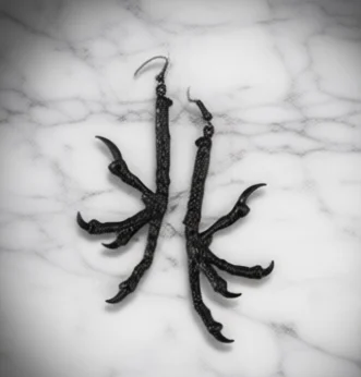 Gothic Black Claw Talon Earring Punk Crow Bird Skull Heel Occult Goth Jewelry