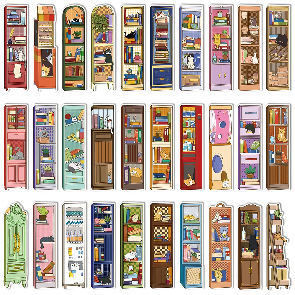 30PCS Cartoon Cat Cabinet Bookmark Series Simple Handheld Art Creative Materials Reading Paper Bookmarks DIY Bookmarks