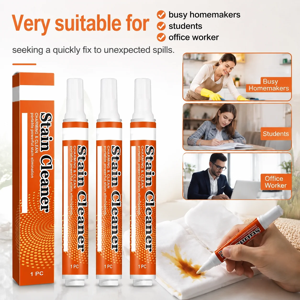 Sta/ins on Clothes On-The-Go Sta/in Removal Tool Quick Effect Remover Wash Free Stain Remove Stick Travel-Sized Stain Stick
