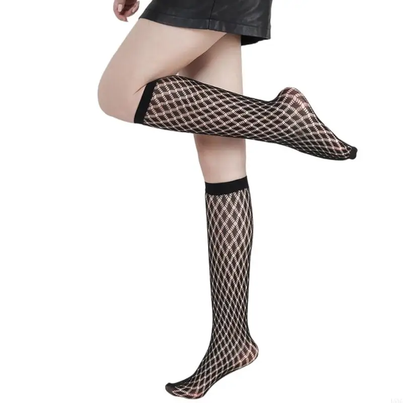 L5YC kabaretki podkolanówki dla kobiet wydrążone siatkowe podkolanówki pończochy pończochy kabaretki kostiumy Cosplay pończochy