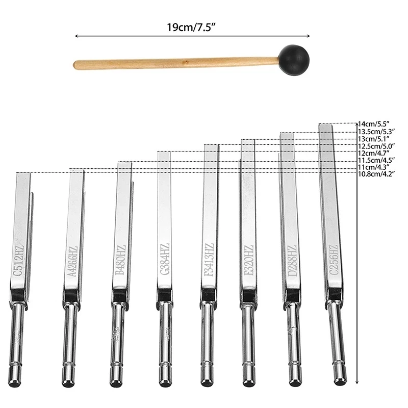 8PCS Medical Neurological Massager Mallet Chakra Hammer Tuning Fork for Sound Healing Therapy Health Nerves System Test Tool Set