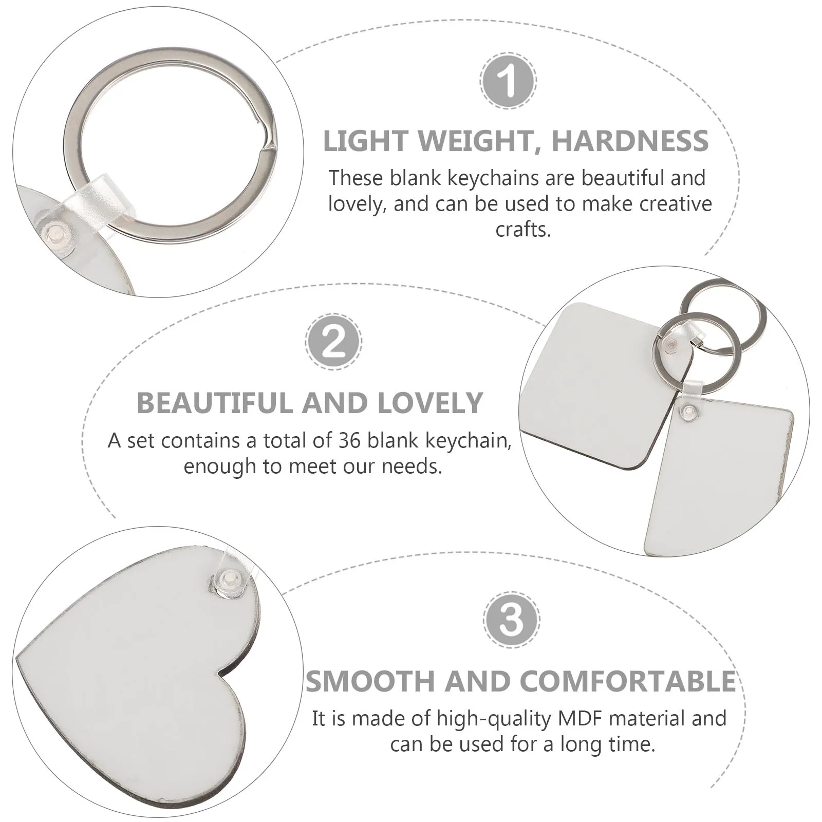 36pcs Keychain Kit Acrylic DIY Material Heat Transfer Blank Photo Accessories Sublimation Custom Jewelry Parts