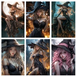 Diamond Painting Cute Sexy Witch DIY Cross Stitch Embroidery Sets Full Round/Square Diamond Mosaic Portrait Decor For Home