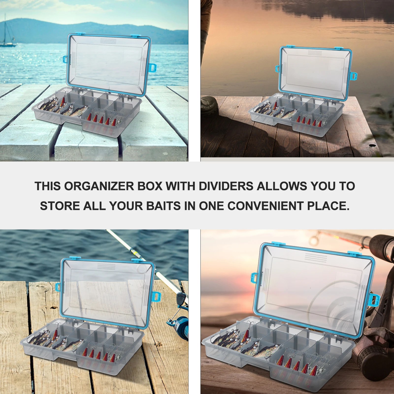 

Bait Box Fishing Holder Adjustable Accessories Tackle Case Lure Storage Containers Blue