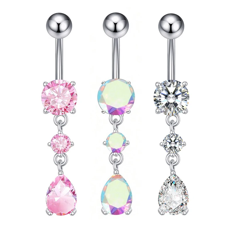 Sexy Prachtige Waterdrop Zirkoon Navel Ringen Voor Vrouwen Meisjes Mode Rvs Navel Ringen Body Piercing Sieraden