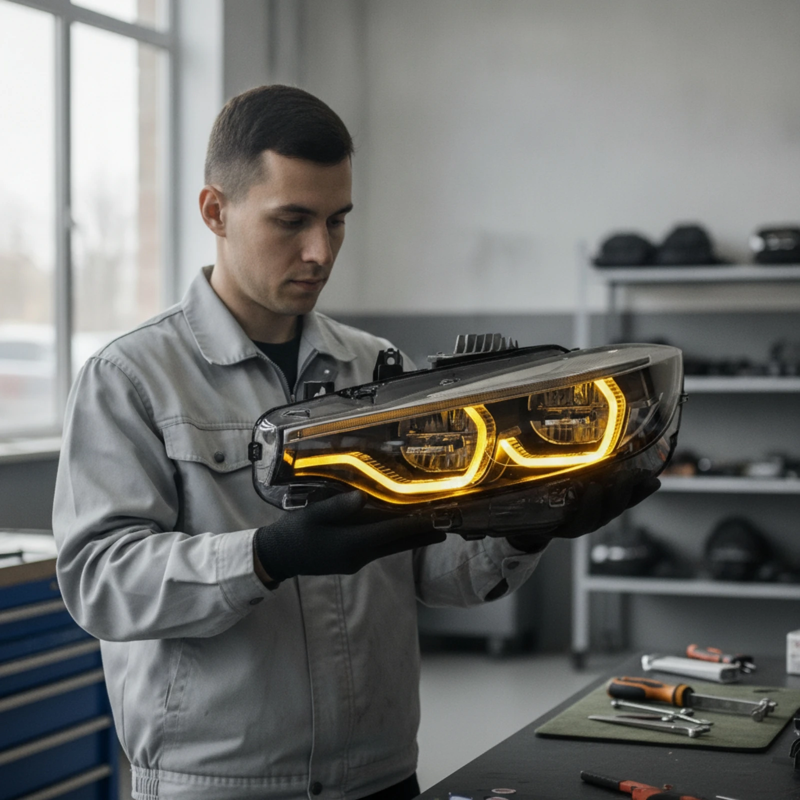 Headlamp with Daytime Running Light twoBeam Headlight Assembly Light Super Bright Adjustable for Car Enthusiasts