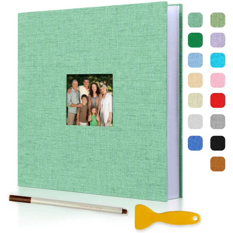 Photo Album Self Adhesive Scrapbook 20 pages Linen Cover DIY Photo Album with A Metallic Pen and DIY Accessories