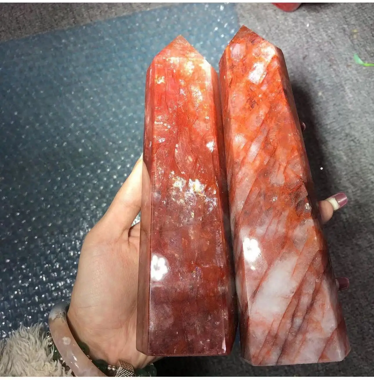 Natural Large Fire Quartz Tower, Obelisk, Metaphysical Energy Column, Healing