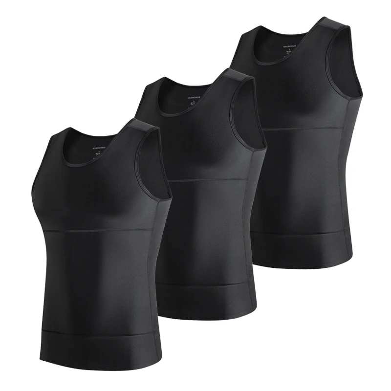 3 Pack Men Compression Shapewear Tank Tops Slim Tummy Control Sleeveless Vests Quick Dry Breathable Stretch Undershirts