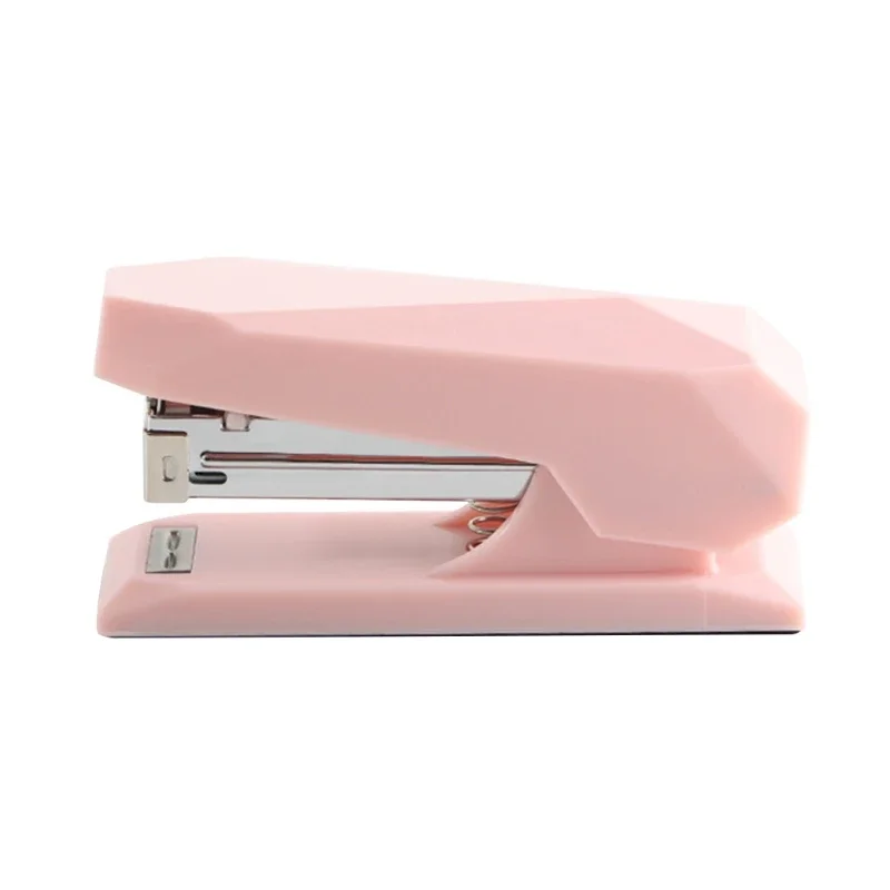 Notebook Stapler Diamond Shape Office Cute Scrap Book Stapler Desktop Stainless Book Sewer Cute Pink Cover Non-Slip Dropship