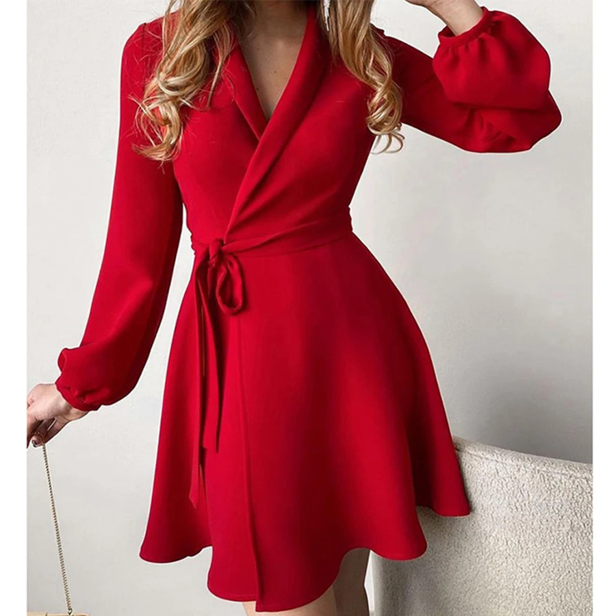 

2024 Autumn Long Sleeve V Neck Elegant Dresses Robe Femme Fashion Floral Print Colorblock Tied Detail Work Dress For Women