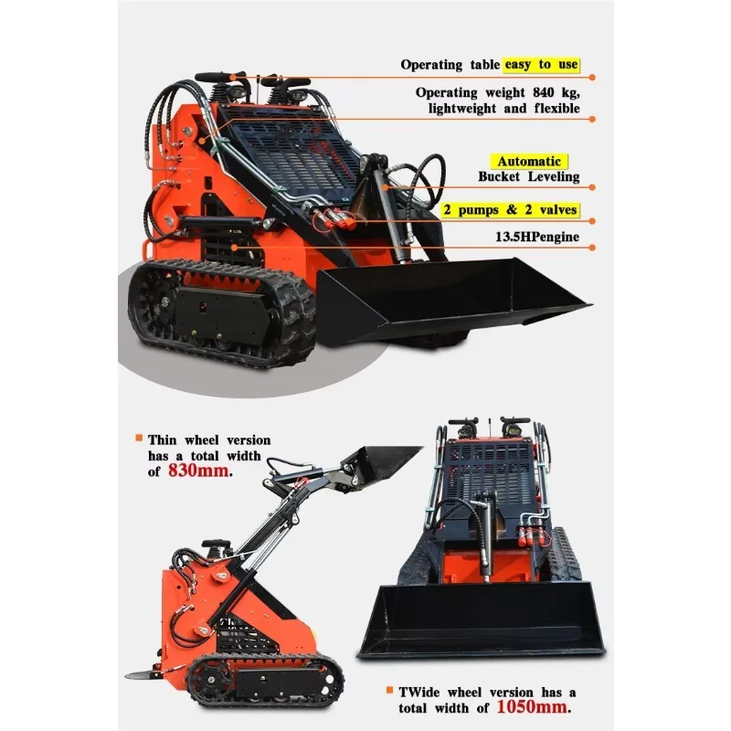 Hot Selling Diesel Skid Steer Loader 1 Ton Mini CrawlerLoader with Bucket Compact Design High Load Moment Engine & Pump