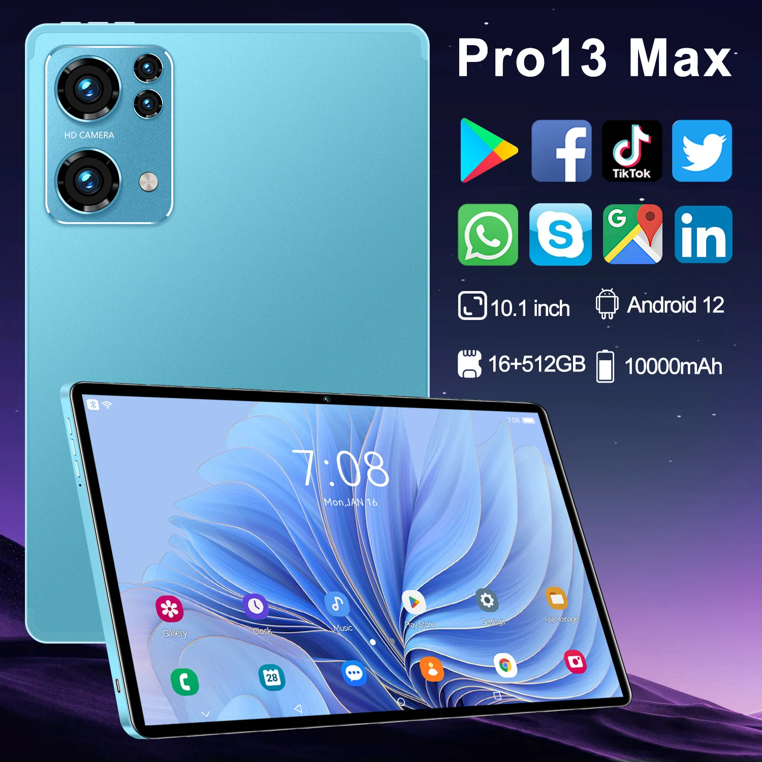 JDLPB-15 Pro 13 Max Tablet Screen 10.1inch 16GB+512GB 10000mAh Battery Global 5G Android 4K Tablet PC