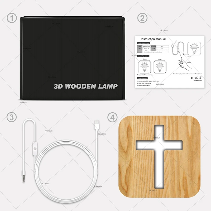 3D LED Lamp Night Light USB Desk Table Lamps Christianity Crucifix Crafts For Gift Home Decoration Wooden Cross