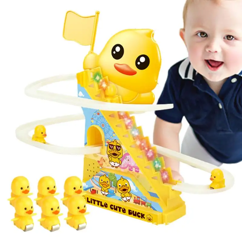 Funny Duck Roller Coaster Track Toy Small Duck Slide Track Toys Duck Roller Electric Track Slide Stairs Coaster Toys For Kids