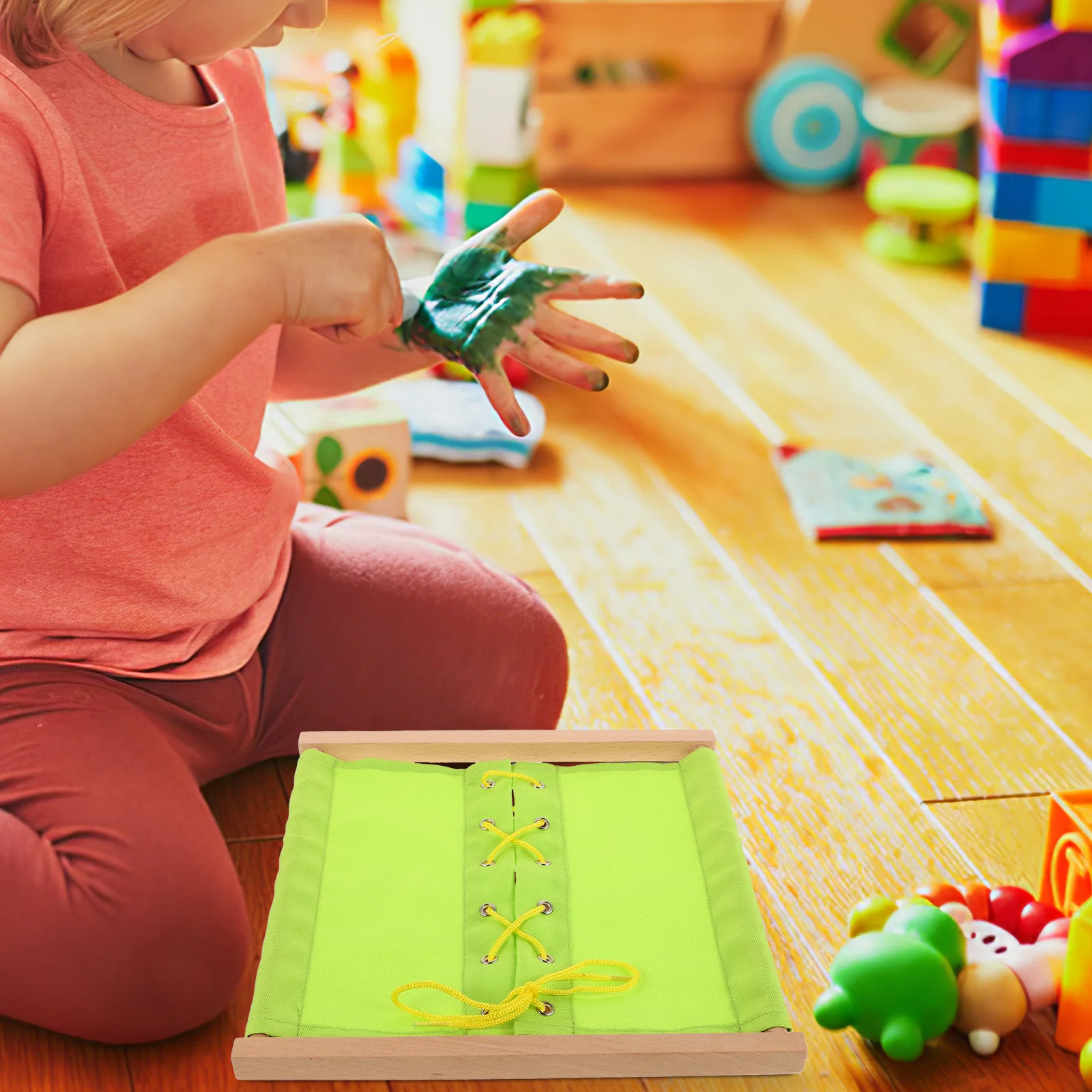 

Wooden Lacing Educational Kids Accessory Early Learning Practice Shoe Tying Portable Fine Motor Tool for Toddlers Preschool