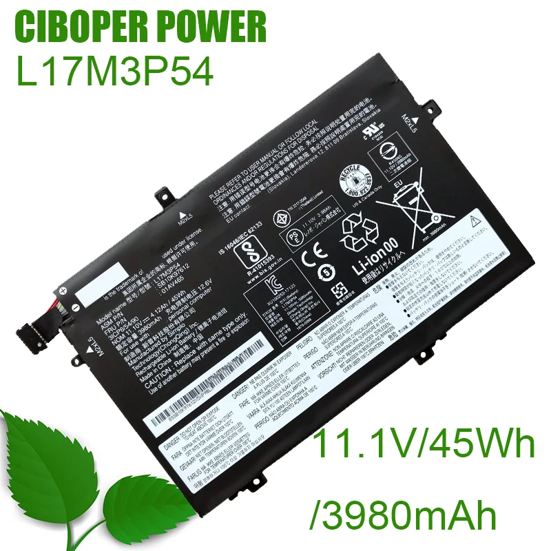 Bateria Genuína Nova L17m3p54 11.1v 45wh 3980mah L17m3p53 L17c3p52 L17l3p52 do Portátil para o Caderno da Série Thinkpad L480 L580