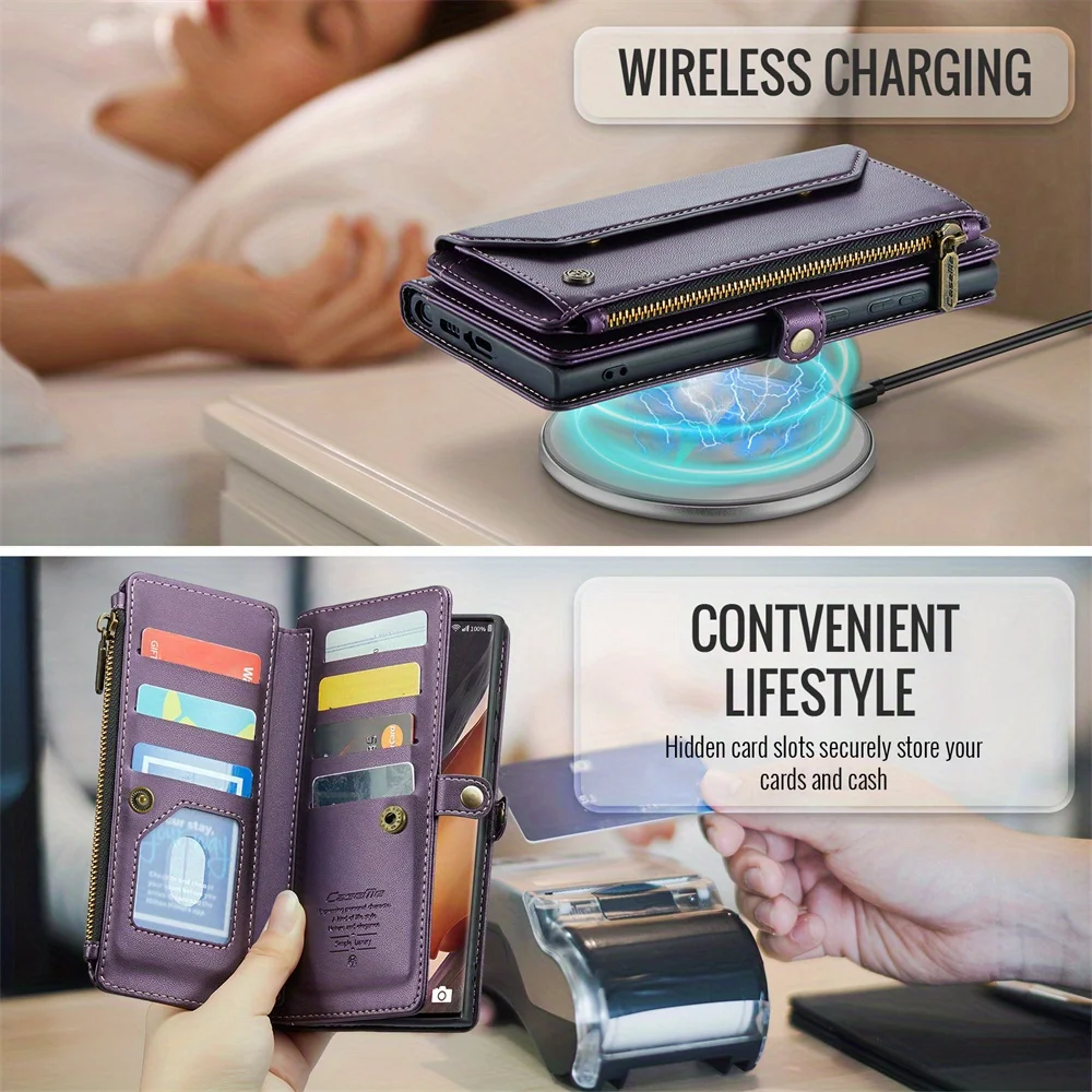 حافظة لهاتف سامسونج جالاكسي نوت 20 الترا 10 بلس، محفظة RFID مع فتحة 10 بطاقات، حافظة بحزام كتف مغناطيسي قابل للطي #3