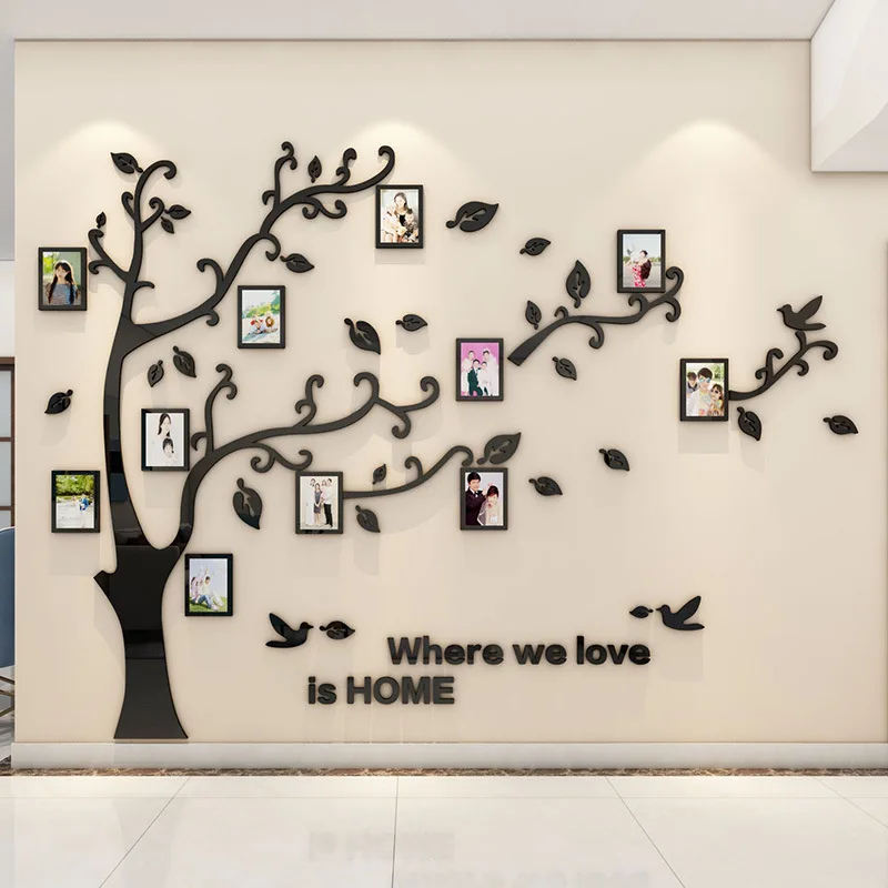Acrylic Wall Stickers Tree Photo Frame 3D Mirror Wall Decals For Sofa TV Background Wall Decor DIY Family Photo Frame Stickers