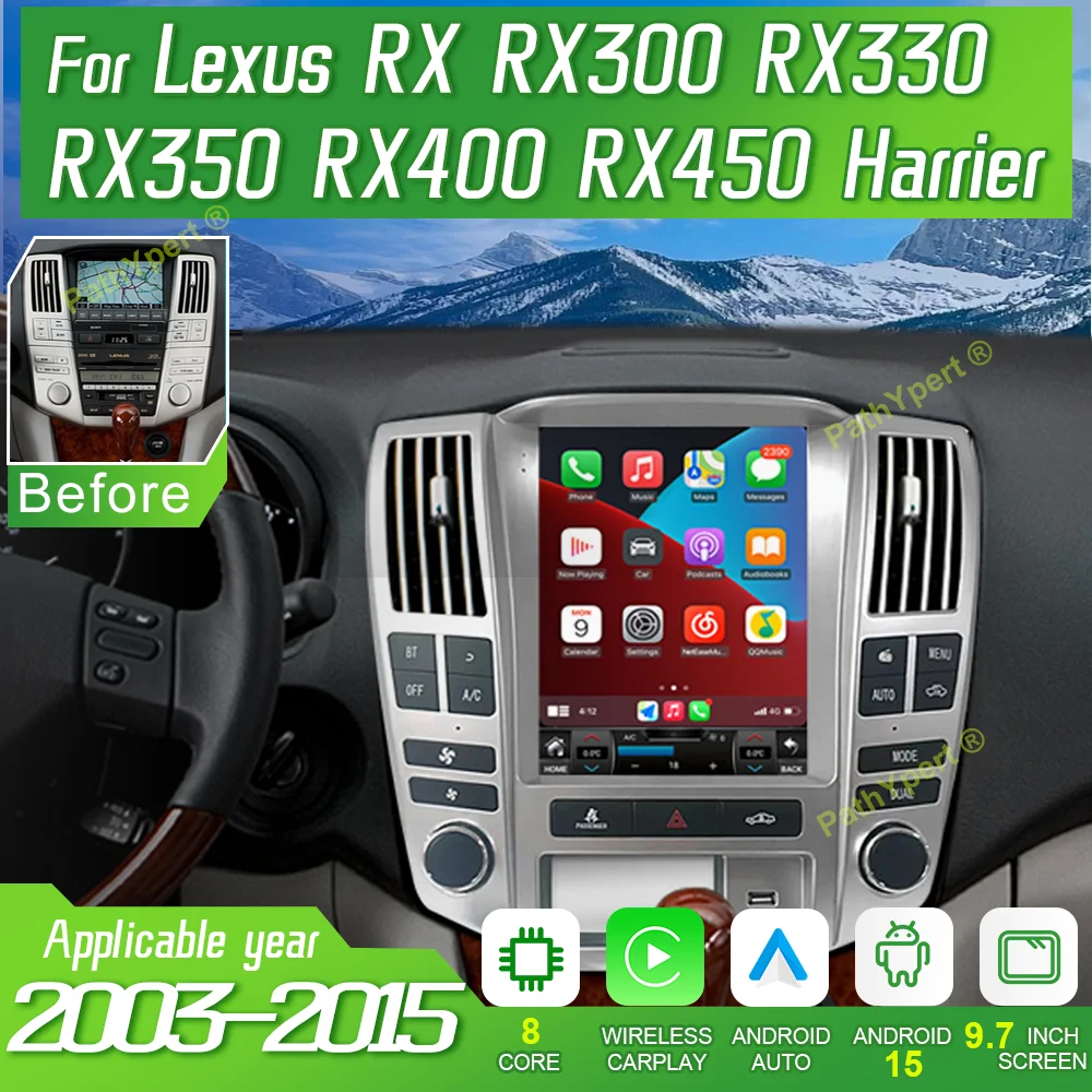 Android 15 Multimedia Player Car Radio For Lexus RX RX300 RX330 RX350 RX400 RX450 Harrier 2003-2015 Wireless Carplay Auto BT DSP
