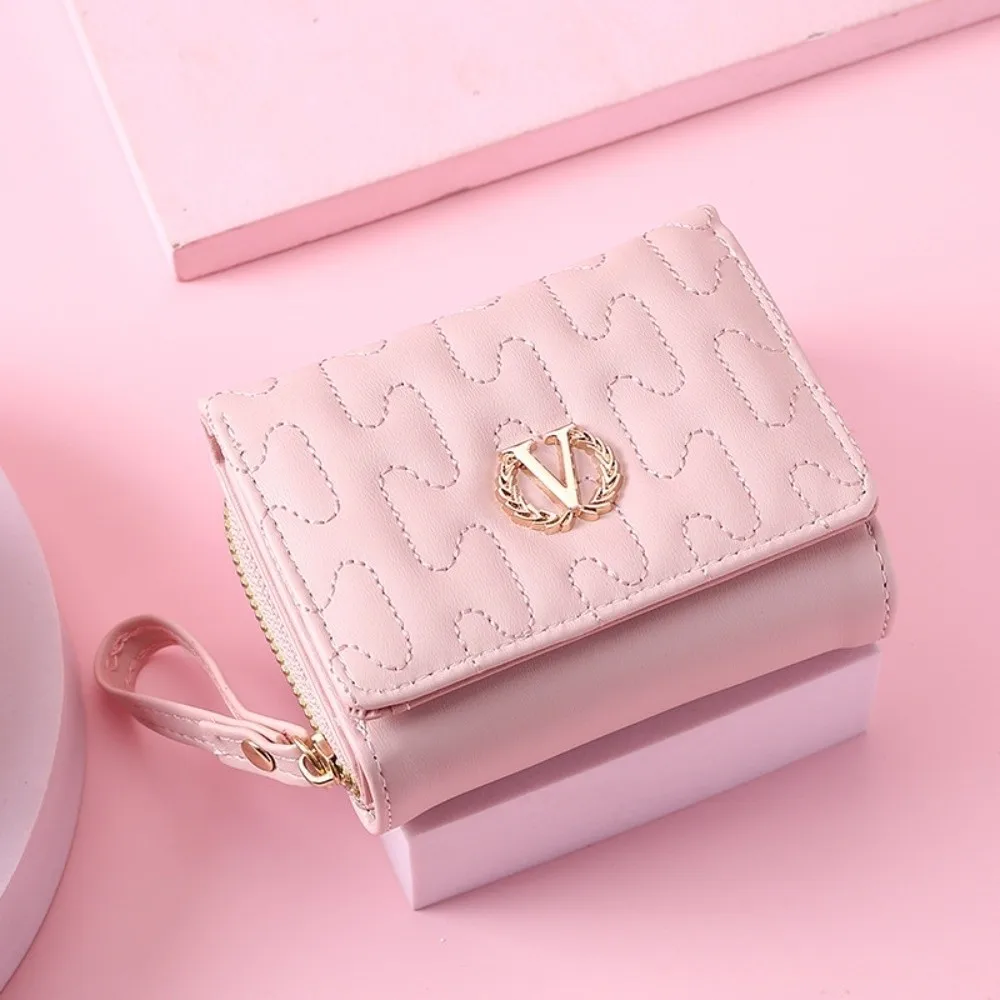 

Fashion Portable Wallet V Letter Simple Coin Purses Short Cards ID Holder Women
