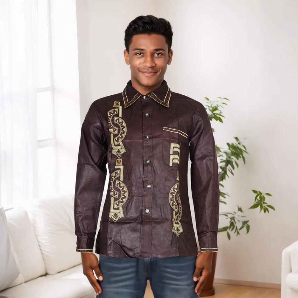 H & D – vêtements africains pour hommes, chemise traditionnelle Ankara Dashiki pour hommes, chemise brodée, imprimé à la mode, vert Bazin, fête 2024 2025