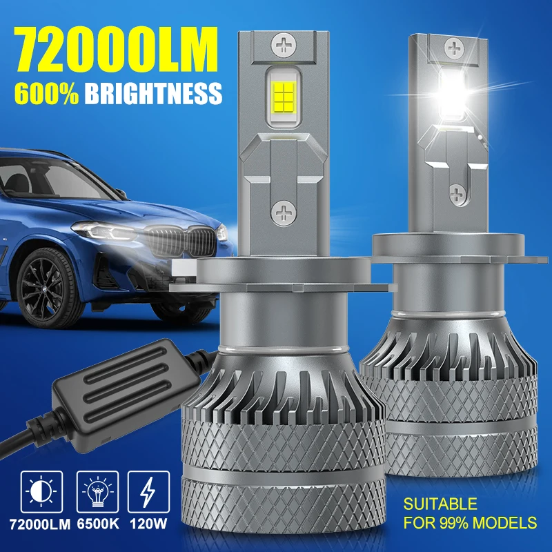 72000Lm H7 H4 H1 H11 Led Headlights Bulbs Canbus 120W 6500K 12V 9005 Hb3 9006 Hb4 9012 H8 H9 9003 Hb2 H18 Foglamp Turbo Autolamp