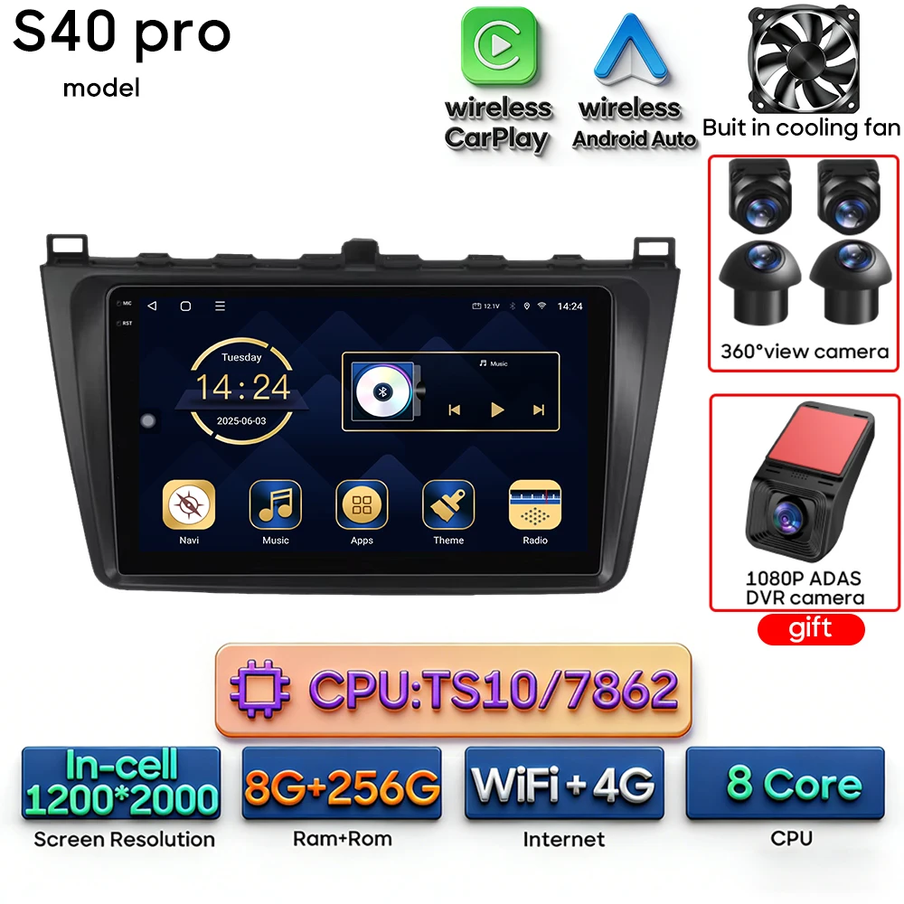 Android 16 voor Mazda 6 Rui GH 2008 - 2015 Auto Multimedia Speler Draadloze Carplay Autoradio Stereo Video Wifi Navigatie GPS BT