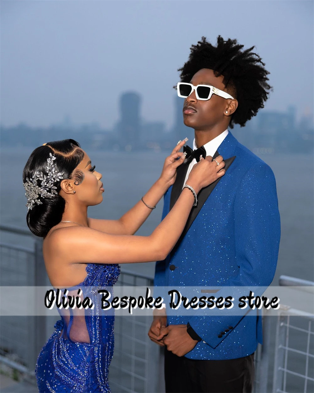 Luxury Blue Prom Dresses 2025 Sweetheart Sequin Beads Mermaid Party Gowns For Black Girls Maxi vestidos de graduación Customized