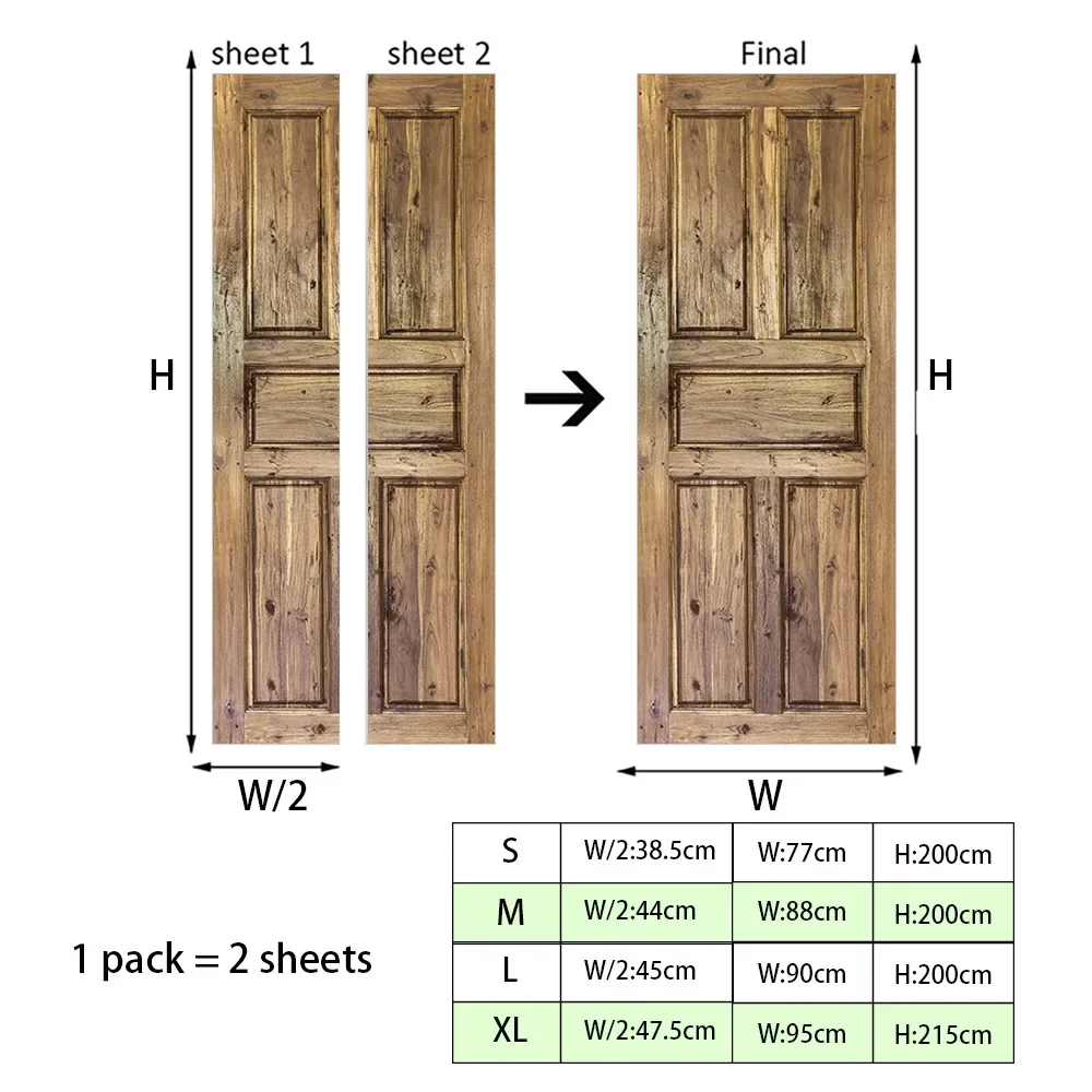 3D Landscape City Mural Door Sticker Removable Wallpaper Vintage Drawing Wall Art Full Door Wrap Cover DIY Sticker  Cut 2pcs