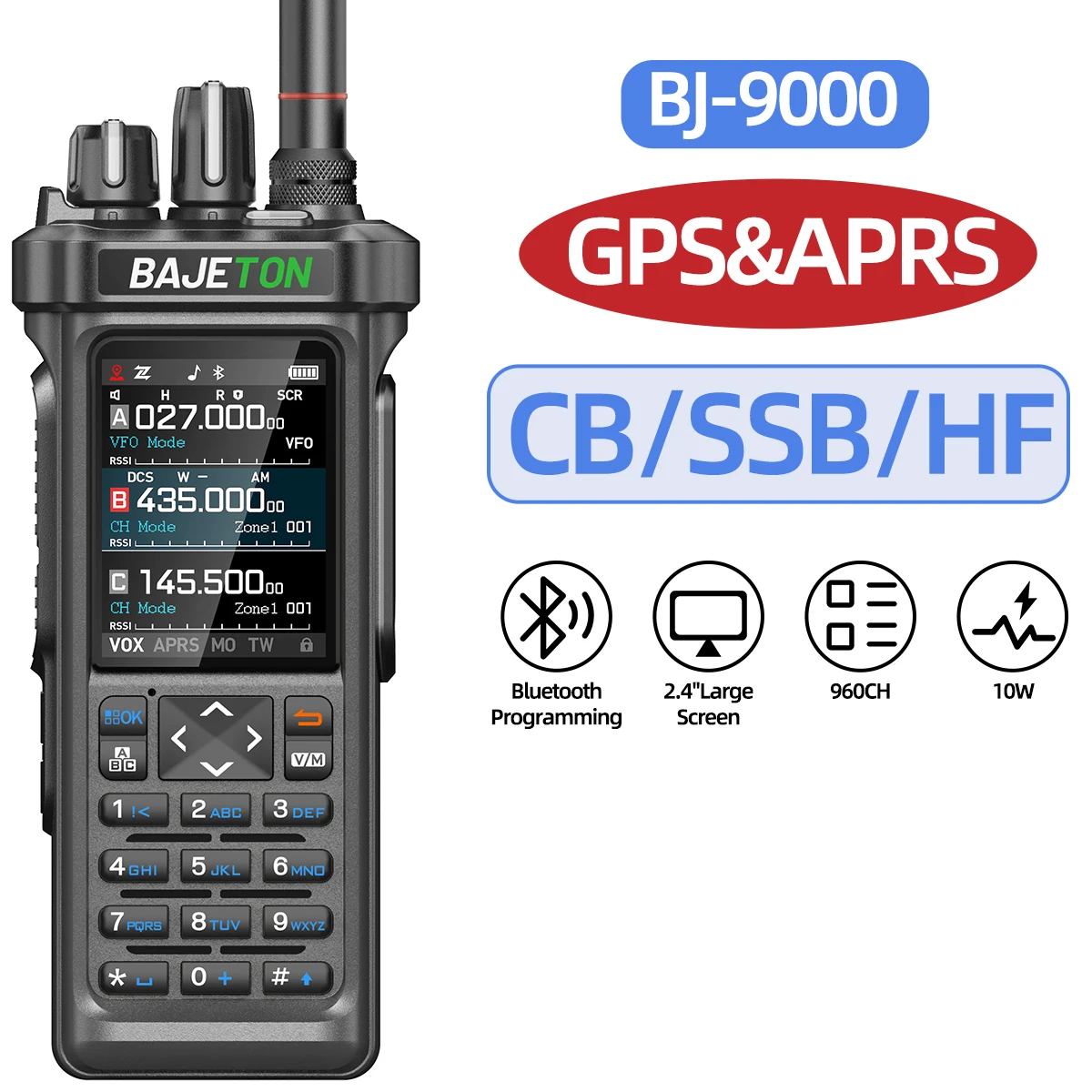 BAJETON BJ-9000 APRS GPS Walkie Talkies Bluetooth Programmering 10W CB 27Mhz Transceiver Ontvangen Korte Golf Voor RT-950 Ham radio