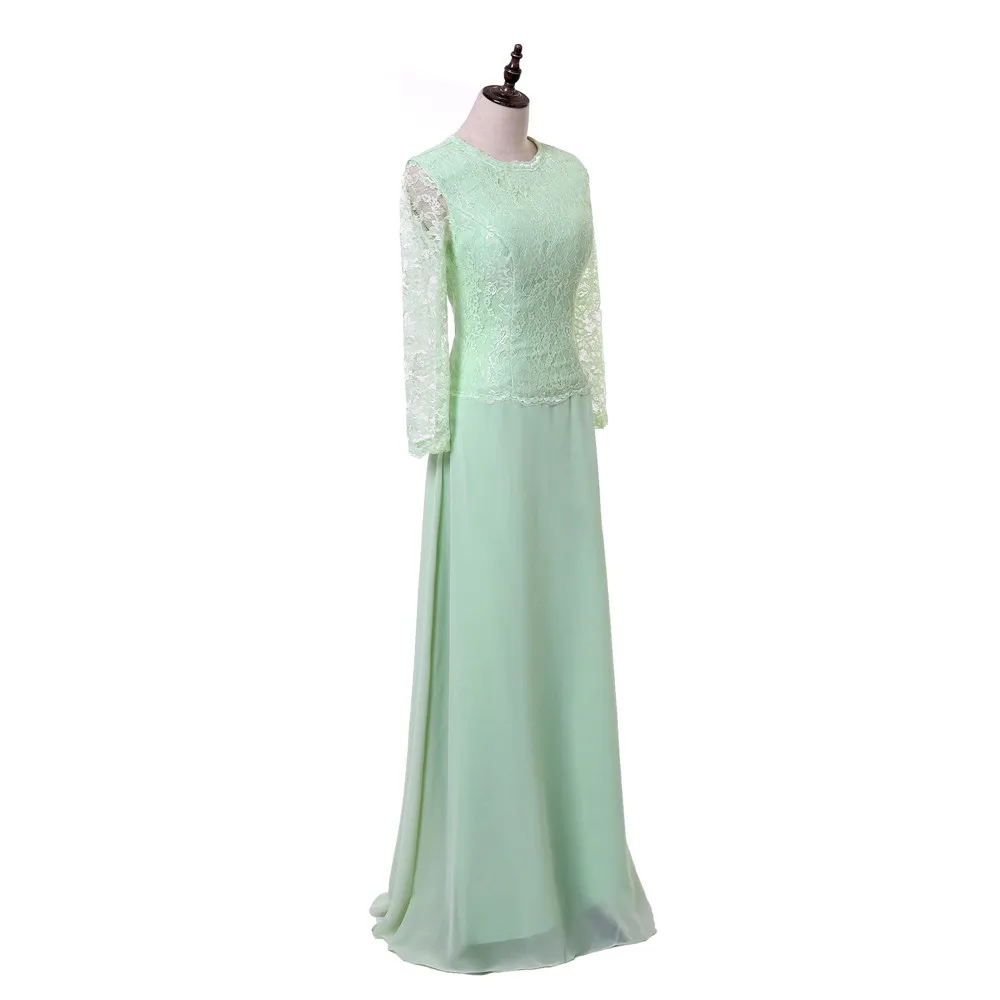 Green Mother Of The Bride Dresses A-line Long Sleeves Chiffon Lace Plus Size Long Groom Mother Dresses For Wedding