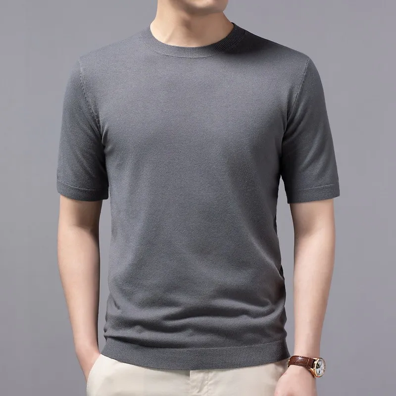 Men's Clothing T-shirt Summer O Neck Knitted Fashion Blouse 2024 Short Sleeve Tees Cashmere Oversized T-shirt