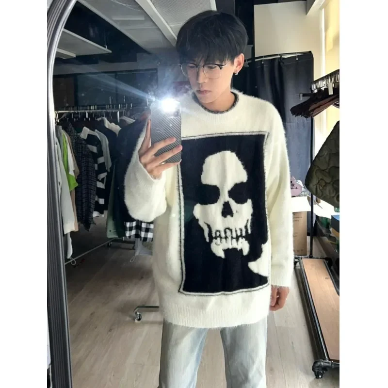 American Style Niche Design Men's Knitted Sweater Loose-Fit Crew Neck Autumn Winter Fashion Base Layer Versatile Trendy Brand