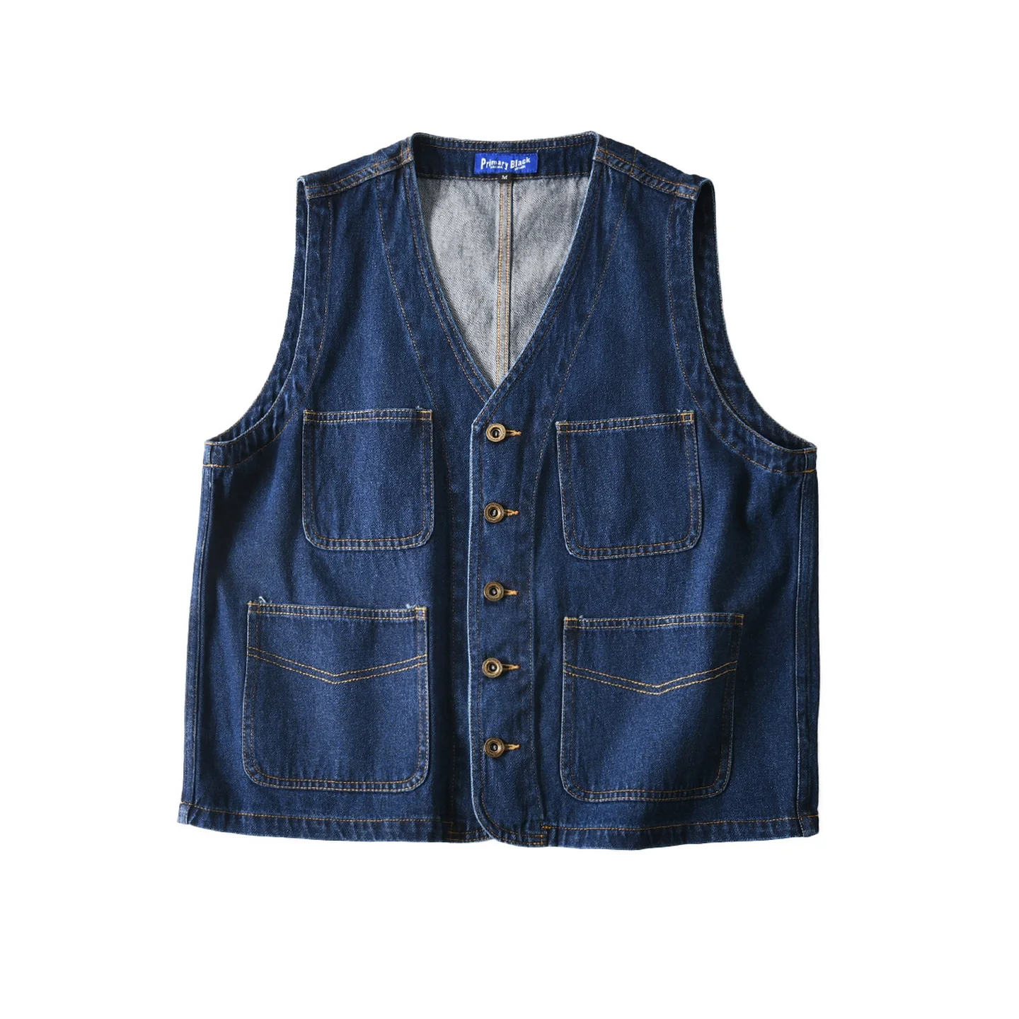 

Американский ретро стираный 100% хлопок, рабочая одежда с несколькими карманами, джинсовый жилет с v-образным вырезом для мужчин, жилет без рукавов на весну и лето