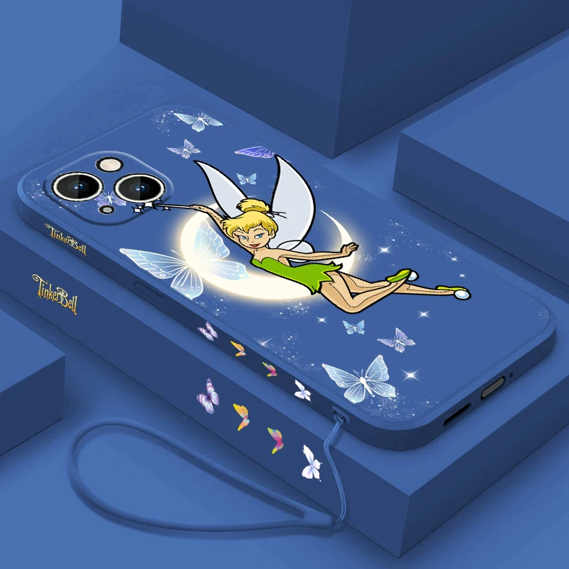 Tinkerbell Cute For Apple iPhone 15 14 13 12 11 XS XR X 8 7 Pro Max Plus Mini Liquid Left Rope Phone Case