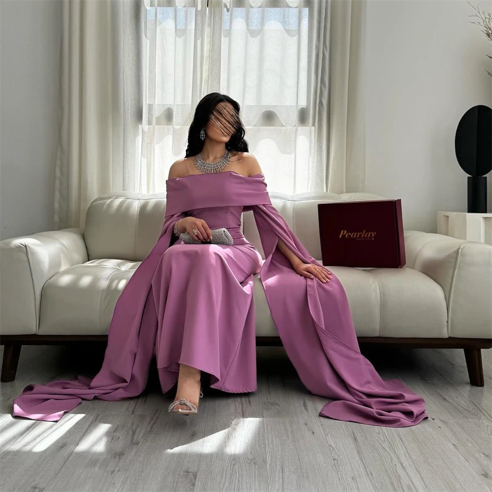 Tarot Simple Off The Shoulder Evening Dresses Saudi Straight Boat-Neck Formal Prom Dress 2024 Satin Ankle Length robes de soirée