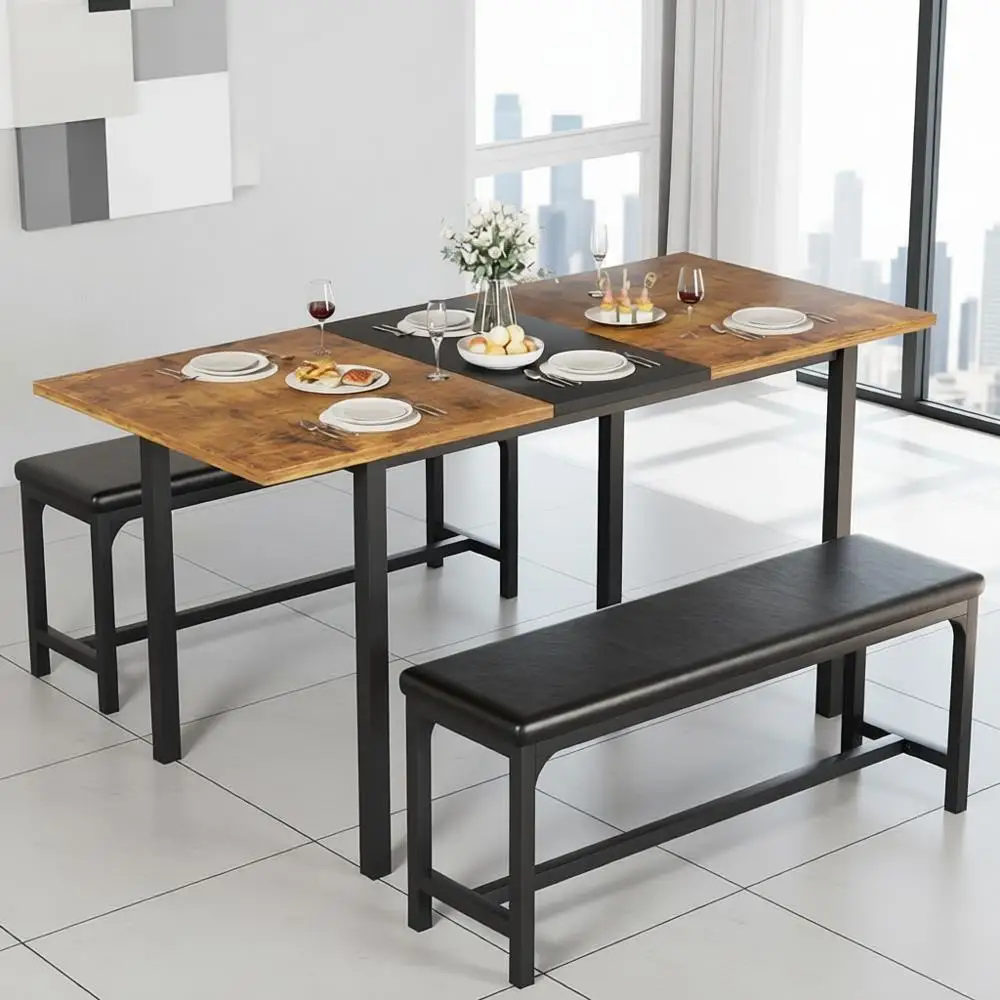 Современный 63, выдвижной кухонный стол с скамейками/стульями на 4–6 лет, компактный дизайн, простая сборка, обеденный уголок для завтрака