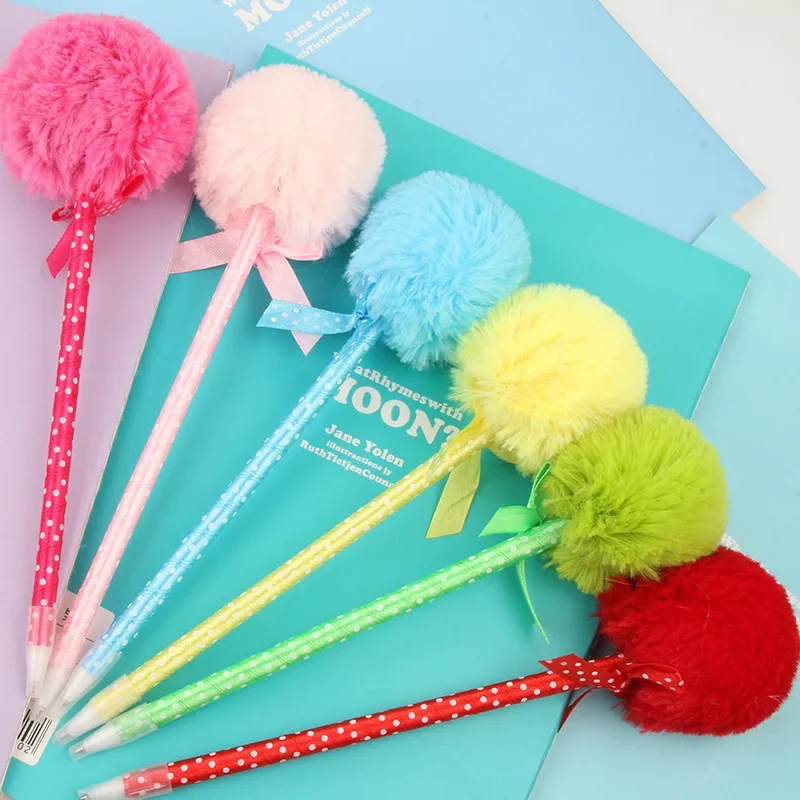 50PCS Japanese and Korean Style Stationery Cute Pompom Bow Pen Furry Ballpoint Pens for Writing