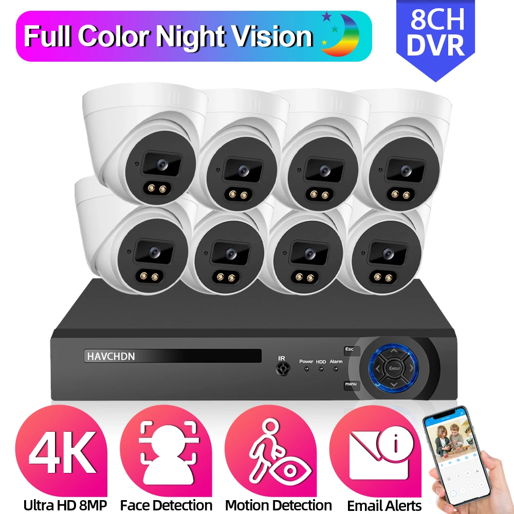 

8MP CCTV Dome Camera Security System Kit 4K 8 Channel DVR Set Color Night Vision AHD Camera Video Surveillance System Kit 8CH