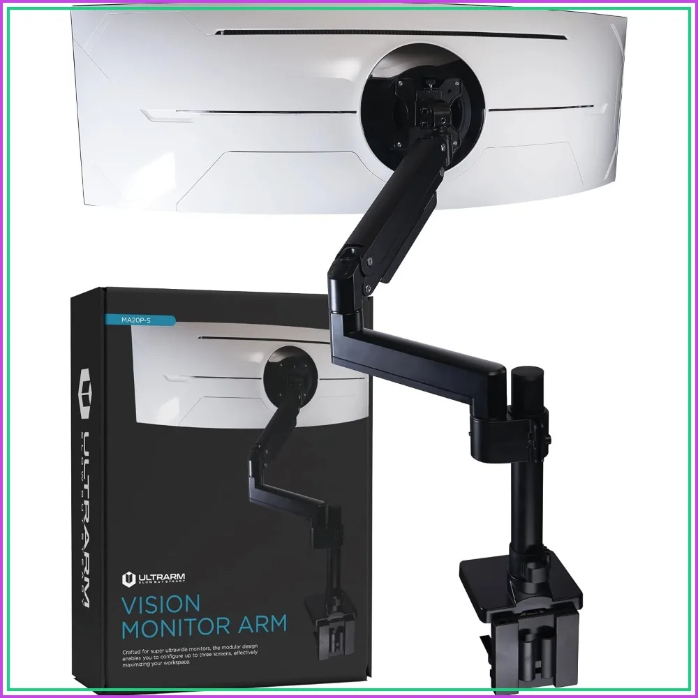 

Heavy Duty Monitor Arm for Ultrawide Screens up to 57", 44 lbs, Single Desk Stand, Pneumatic Height Adjustable, Modular Extension Arms, Max VESA 100x100, Black