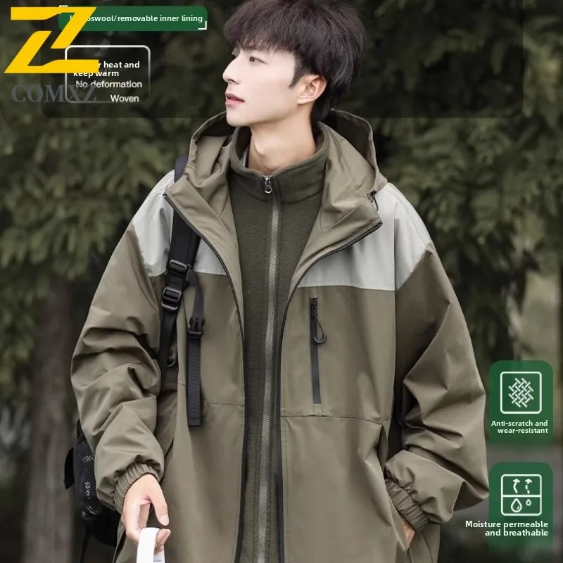 

COMXZ мужской плащ 2025 ветрозащитный цветной блок для приключений и охоты минималистичный кемпинг ветровка куртка походное осеннее пальто