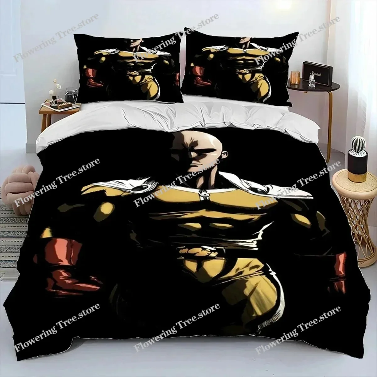 

Anime One-Punch Man Saitama Bedding Set Duvet Cover Bed Set Quilt Cover Pillowcase King Queen Twin Size Boys Girls Adults